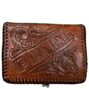 Vintage 1950's Tooled Wallet W/Coin Clasp Pearl